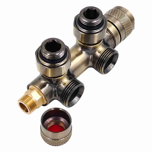 Узел нижнего подключения Primoclima Armature "Lunar" преобразуемый в термостатический угловой 1/2"х3/4" (бронза)