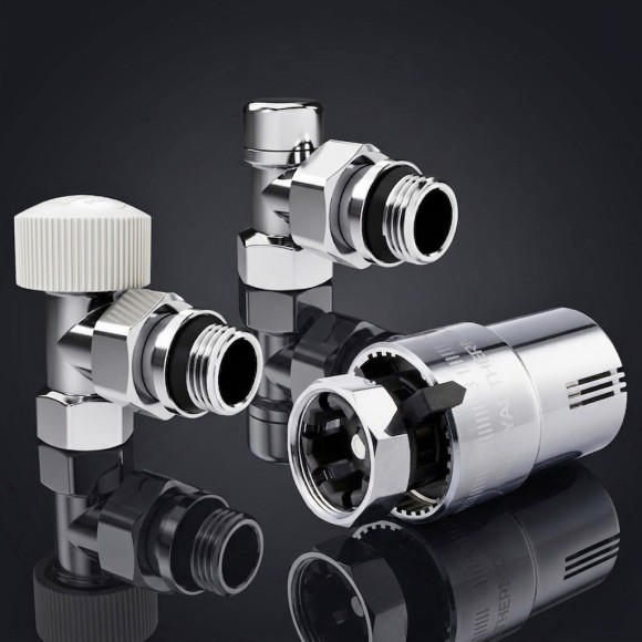 Набор термостатический угловой Royal Thermo Design 1/2" М30х1,5 Хром (выбор термостата)