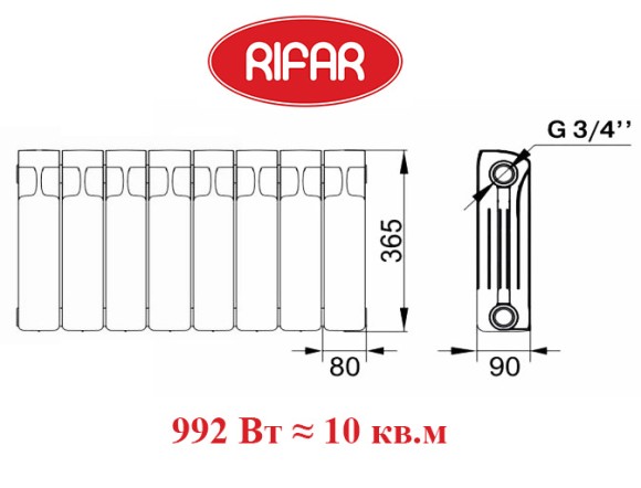 Биметаллический радиатор RIFAR MONOLIT 300 8 сек. боковое подключение (белый) Биметаллический радиатор RIFAR MONOLIT 300 8 сек. боковое подключение (белый)
