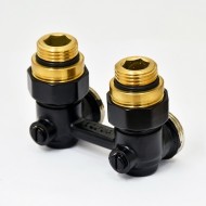 Узел нижнего подключения радиатора Royal Thermo 1/2"-3/4" Черный (угловой)*