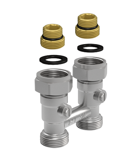 Узел нижнего подключения радиатора Royal Thermo 1/2"-3/4" Никель (прямой)