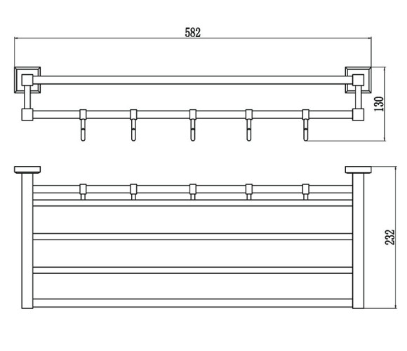 Полка для полотенец 60 см 6 крючков Savol S-609544 (выбор цвета)
