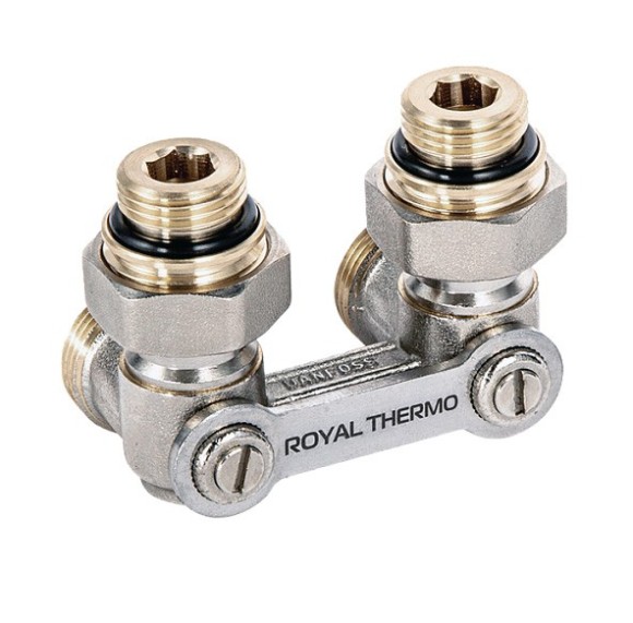 Комплект угловой ROYAL THERMO с термоголовкой жидкостной М30х1,5 (Никель / белый)