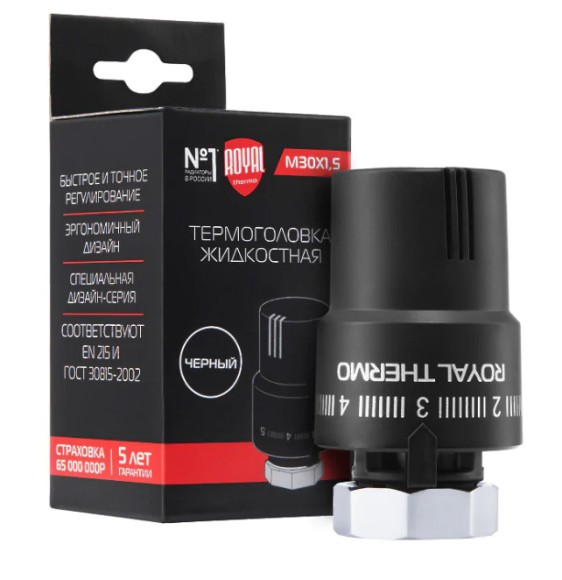 Комплект прямой ROYAL THERMO All in One с термоголовкой жидкостной М30х1,5 (Черный) Комплект прямой ROYAL THERMO All in One с термоголовкой жидкостной М30х1,5 (Черный)