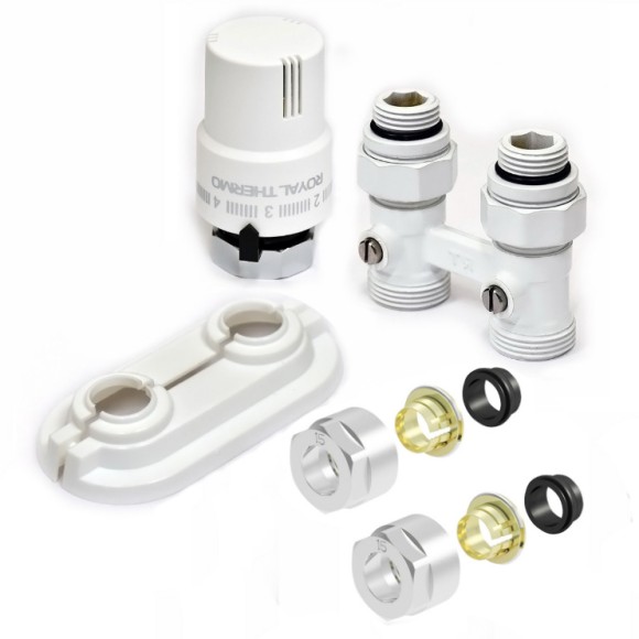 Комплект прямой ROYAL THERMO All in One с термоголовкой жидкостной М30х1,5 (Белый) Комплект прямой ROYAL THERMO All in One с термоголовкой жидкостной М30х1,5 (Белый)
