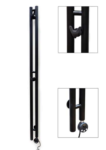 Приоритет PRIOFORM Mini-2 85x1200 с терморегулятором Terma MOA+АСП электрический полотенцесушитель (черный матовый RAL 9005)