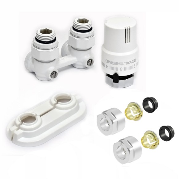 Комплект угловой ROYAL THERMO All in One с термоголовкой жидкостной М30х1,5 (Белый)