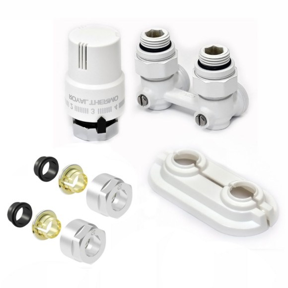 Комплект угловой ROYAL THERMO All in One с термоголовкой жидкостной М30х1,5 (Белый)