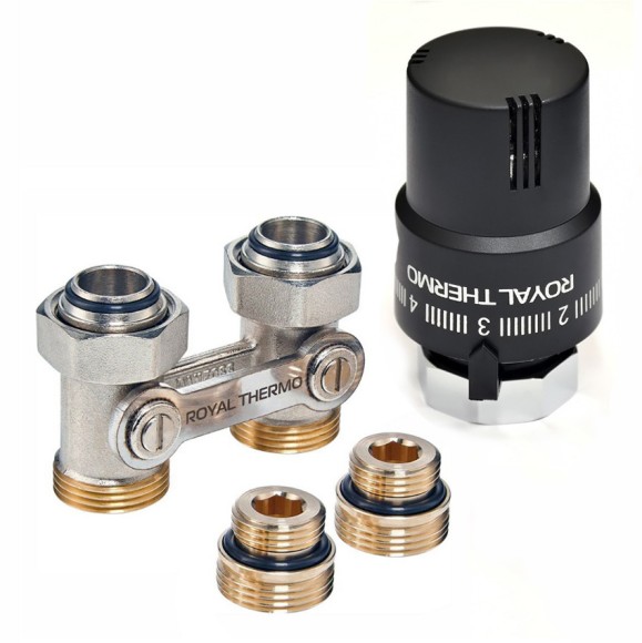 Комплект прямой ROYAL THERMO с термоголовкой жидкостной М30х1,5 (Никель / черный)