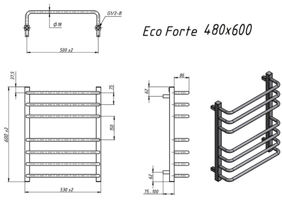Grota EcoForte 480х600 (полир. под хром) водяной полотенцесушитель из нержавеющей стали* Grota EcoForte 480х600 (полир. под хром) водяной полотенцесушитель из нержавеющей стали*