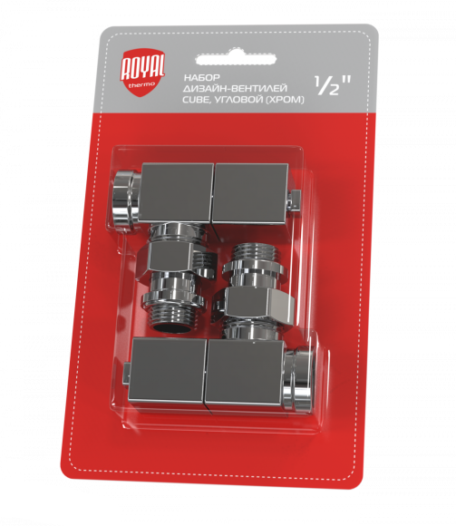 Комплект угловых вентилей Royal Thermo 1/2 ручной регулировки CUBE (хром)