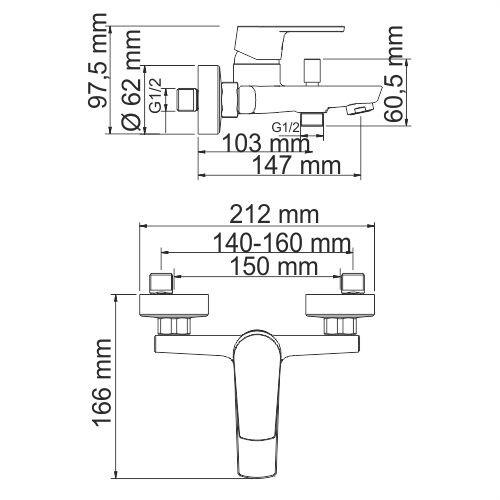 Wasserkraft Dill 6101 Смеситель для ванны с коротким изливом (хром)