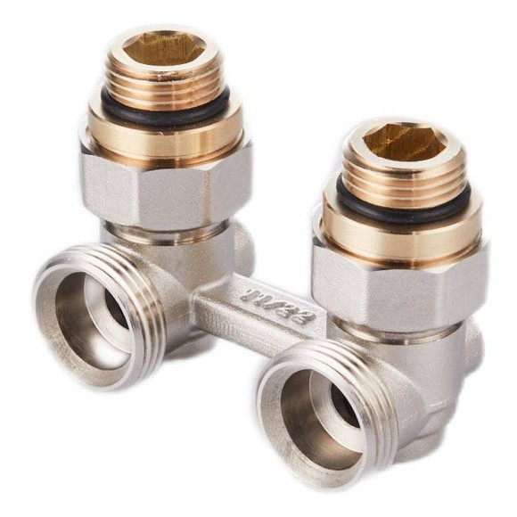 Узел нижнего подключения радиатора Royal Thermo 1/2"-3/4" Никель (угловой)*