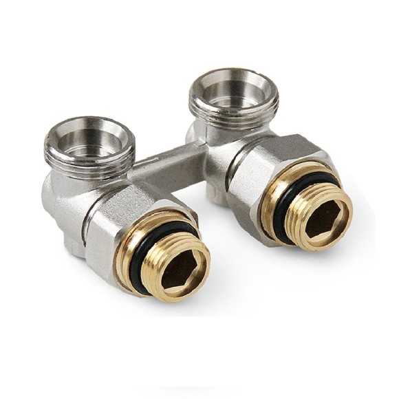 Узел нижнего подключения радиатора Royal Thermo 1/2"-3/4" Никель (угловой)*