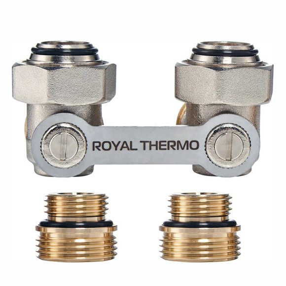 Узел нижнего подключения радиатора Royal Thermo 1/2"-3/4" Никель (угловой)*