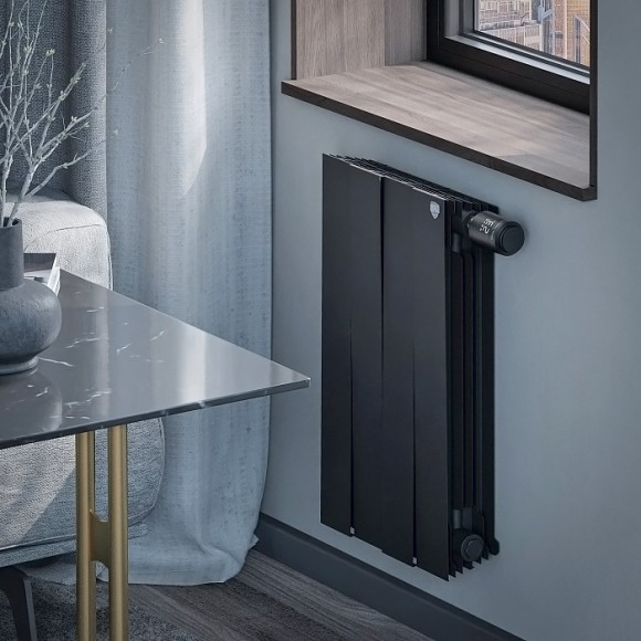 Биметаллический радиатор Royal Thermo PianoForte 500 4 сек. VR80 нижнее 80 мм подключение (Noir Sable)