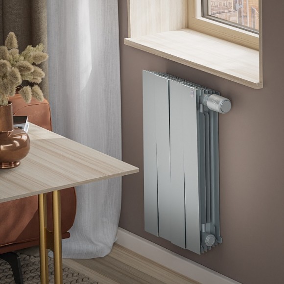 Биметаллический радиатор Royal Thermo PianoForte 500 4 сек. VR80 нижнее 80 мм подключение (Silver Satin)
