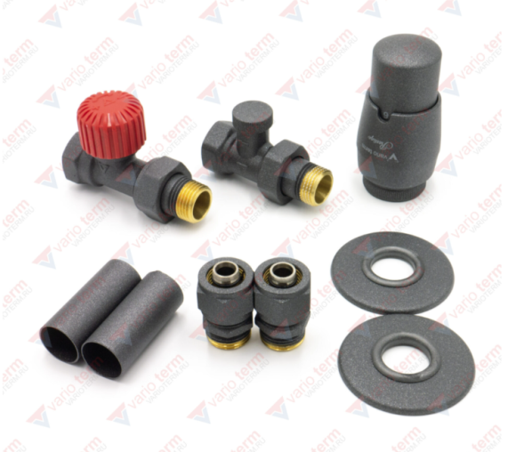 Комплект угловой / проходной "All In One" VARIO TERM ROYAL с термоголовкой Prestige 1/2"/ 1/2" (выбор цвета) PEX / CU
