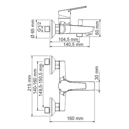 Wasserkraft Rhin 4401 Смеситель для ванны с коротким изливом (хром)