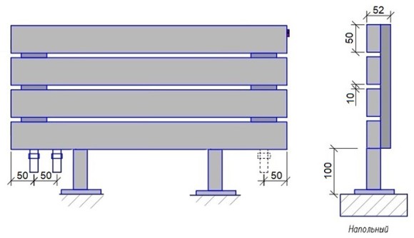 Напольный стальной трубчатый радиатор Steel Hot N 3000 (50-30) боковое и нижнее подключение Напольный стальной трубчатый радиатор Steel Hot N 3000 (50-30) боковое и нижнее подключение