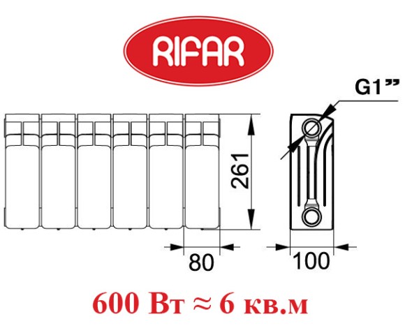 Биметаллический радиатор RIFAR BASE 200 6 сек. боковое подключение (белый) Биметаллический радиатор RIFAR BASE 200 6 сек. боковое подключение (белый)