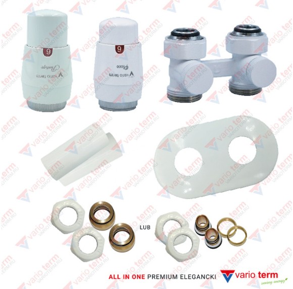Комплект угловой "All In One" VARIO TERM Premium Eleganckie с термоголовкой Prestige (белый) PEX Комплект угловой "All In One" VARIO TERM Premium Eleganckie с термоголовкой Prestige (белый) PEX