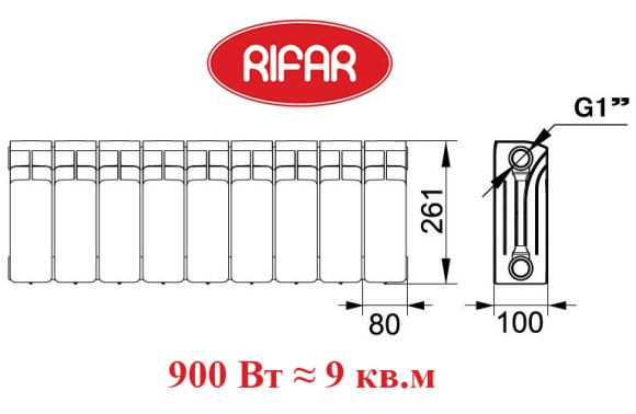 Биметаллический радиатор RIFAR BASE 200 9 сек. боковое подключение (белый) Биметаллический радиатор RIFAR BASE 200 9 сек. боковое подключение (белый)