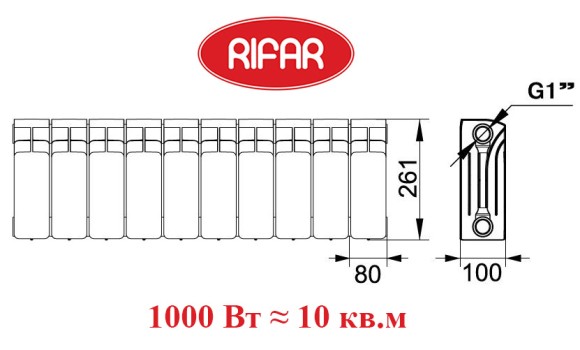 Биметаллический радиатор RIFAR BASE 200 10 сек. боковое подключение (белый) Биметаллический радиатор RIFAR BASE 200 10 сек. боковое подключение (белый)