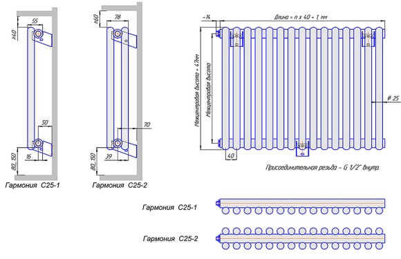 Стальной трубчатый радиатор KZTO RADIATOR Гармония С25 N 1-300 (Боковое / нижнее подключение)