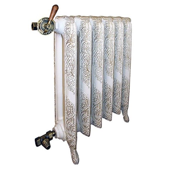 Retro Style Windsor 500, (Россия - Турция), Чугунный ретро радиатор отопления, Чугунный радиатор отопления ретро, белый, патина золото, фото