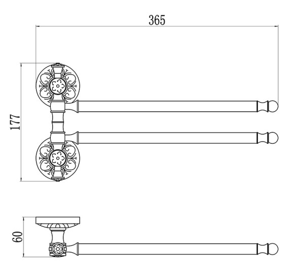 Держатель для полотенец поворотный (2-ой) Savol S-005802A (цвет хром)