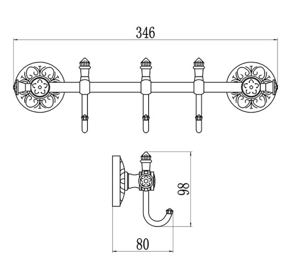 Планка с крючками (3 крючка) Savol S-005873A (цвет хром)