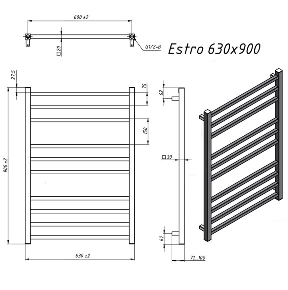 Grota Estro 630х900 (полир. под хром) водяной полотенцесушитель из нержавеющей стали Grota Estro 630х900 (полир. под хром) водяной полотенцесушитель из нержавеющей стали