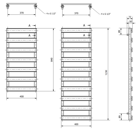 LUXRAD Scala New 500x840 (черный RAL 9005 мат.) электрический полотенцесушитель