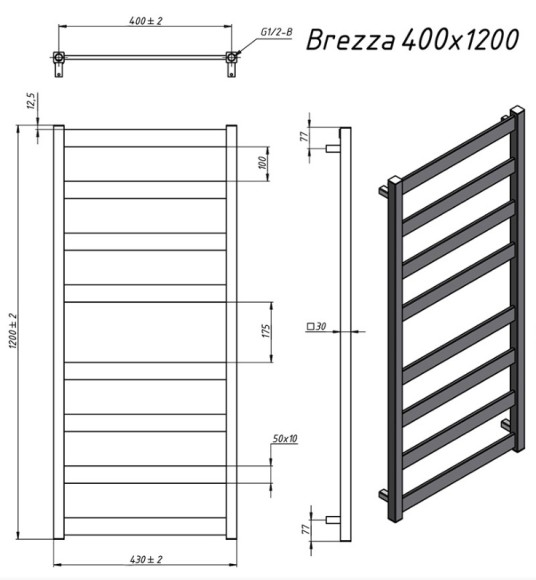 Grota Brezza 400х1200 (полир. под хром) электрический полотенцесушитель из нержавеющей стали* Grota Brezza 400х1200 (полир. под хром) электрический полотенцесушитель из нержавеющей стали*