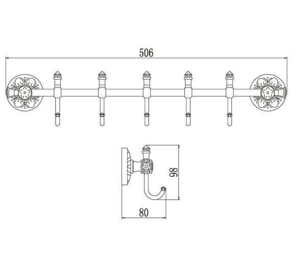 Планка с крючками (5 крючков) Savol S-005875A (цвет хром)