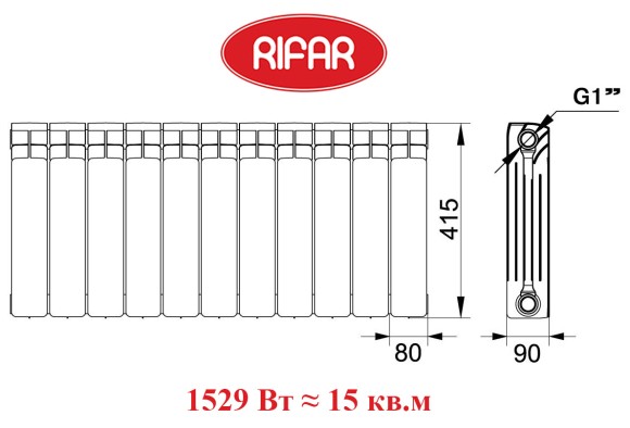 Биметаллический радиатор RIFAR BASE 350 11 сек. боковое подключение (белый)
