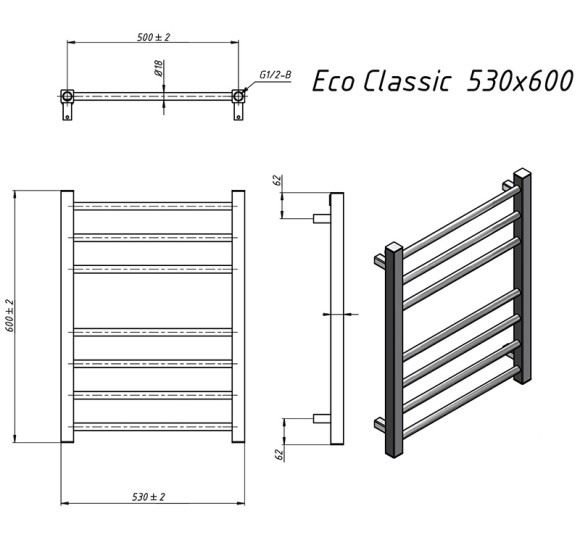 Grota EcoClassic высота 600мм полотенцесушители с боковым подключением (выбор размера и цвета)