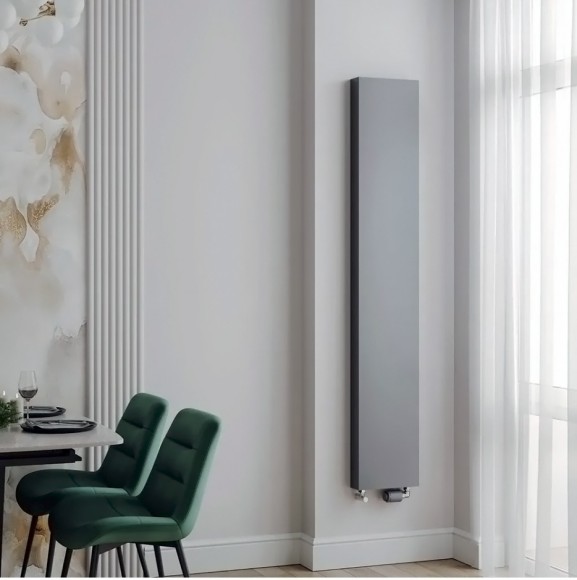 Вертикальный дизайн радиатор Royal Thermo Flat 300х1800 мм - серый Silver Satin (нижнее подключение)