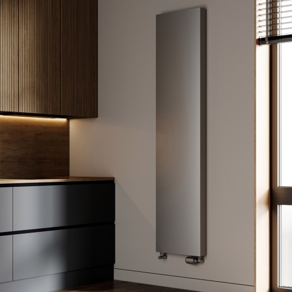 Вертикальный дизайн радиатор Royal Thermo Flat 400х1800 мм - серый Silver Satin (нижнее подключение)