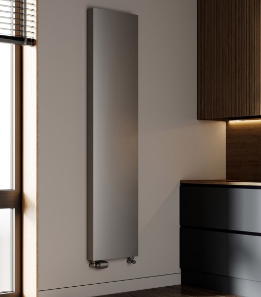 Вертикальный дизайн радиатор Royal Thermo Flat 500х1800 мм - серый Silver Satin (нижнее подключение)