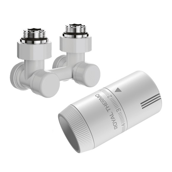 Комплект угловой для нижнего подключения Royal Thermo Design 1/2"-3/4" Белый (выбор термостата)