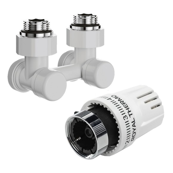 Комплект угловой для нижнего подключения Royal Thermo Design 1/2"-3/4" Белый (выбор термостата)