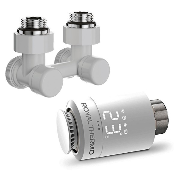 Комплект угловой для нижнего подключения Royal Thermo Design 1/2"-3/4" Белый (выбор термостата)