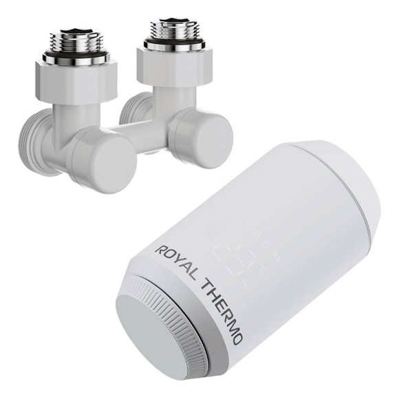 Комплект угловой для нижнего подключения Royal Thermo Design 1/2"-3/4" Белый (выбор термостата)