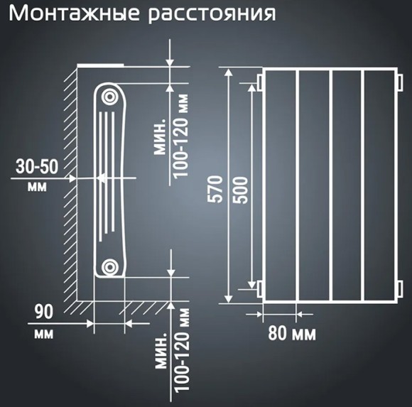 Биметаллический радиатор Royal Thermo Infinity 500 10 сек. VR80 нижнее 80 мм подключение (Silver Satin)