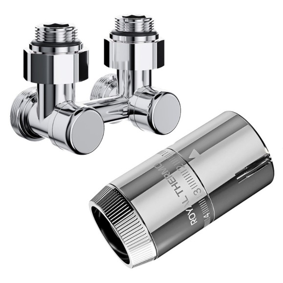 Комплект угловой для нижнего подключения Royal Thermo Design 1/2"-3/4" Хром (выбор термостата)