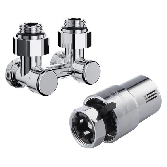 Комплект угловой для нижнего подключения Royal Thermo Design 1/2"-3/4" Хром (выбор термостата)