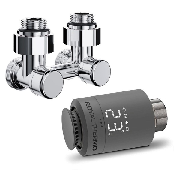 Комплект угловой для нижнего подключения Royal Thermo Design 1/2"-3/4" Хром (выбор термостата)