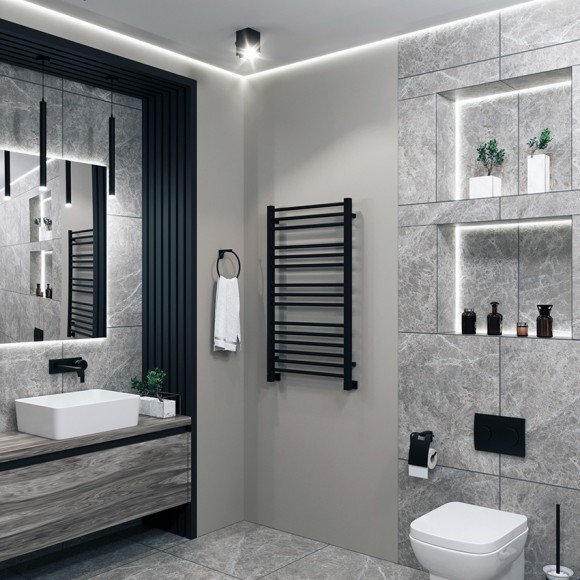 Grota Classic 530х900 (черный матовый) водяной полотенцесушитель из нержавеющей стали